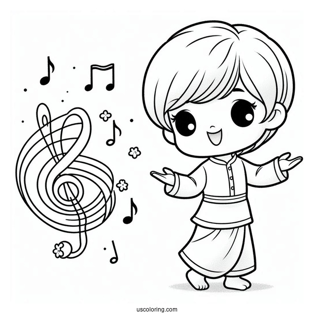 Precious Moments Coloring Page Of Boy Dancing To Song