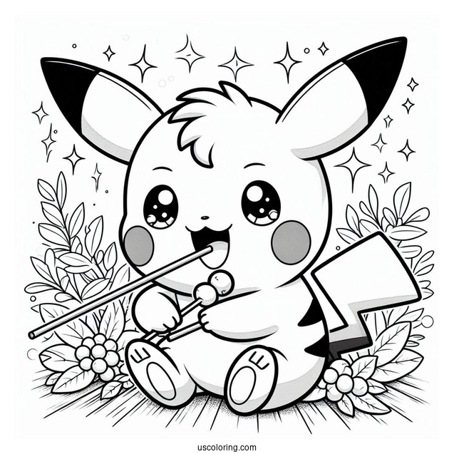 Baby Pikachu Eating Pocky Coloring In For Preschoolers