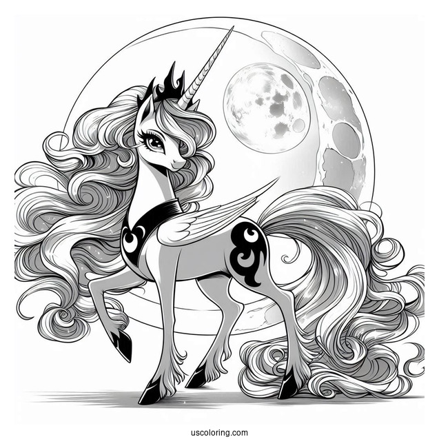 Princess Luna Coloring Page Rearing In Front Of Full Moon