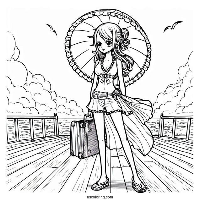 One Piece Coloring Page Of Nami Standing On Deck