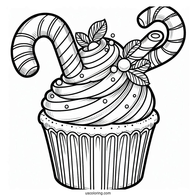Candy Cane In a Cupcake To Color