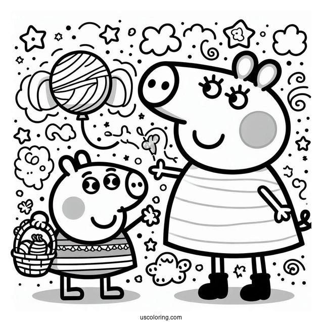 Peppa With Emily Elephant Coloring For Preschoolers