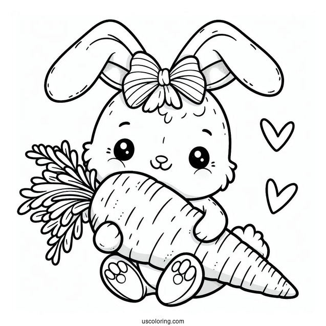 Cute Easter Coloring Page Of Bunny Hugging A Carrot For Preschoolers