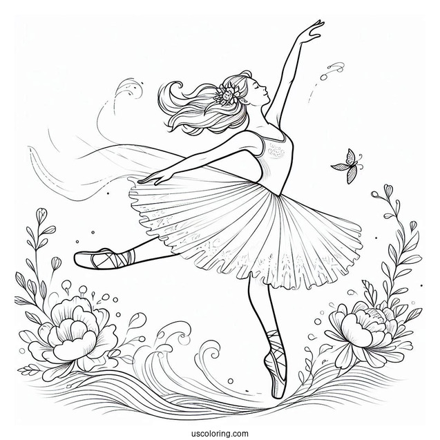 Ballerina Leaping Through The Air Coloring Sheet