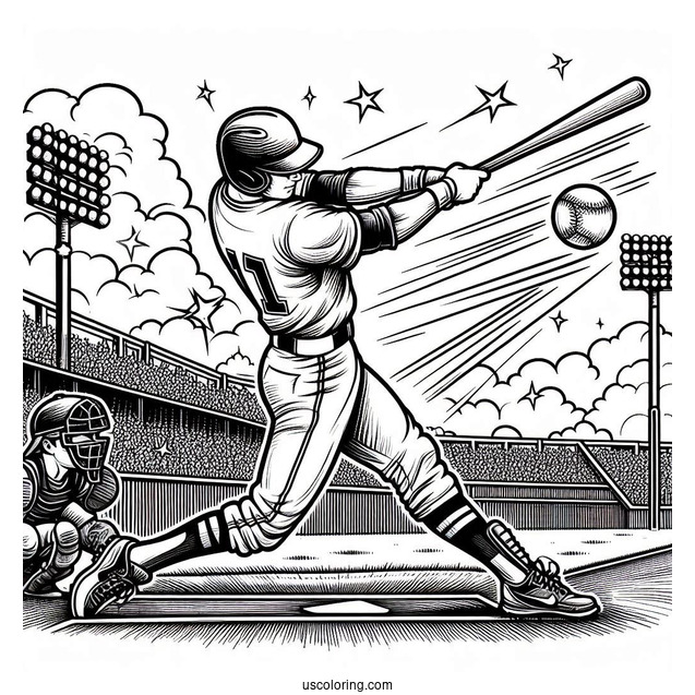 Pro Baseball Coloring Page Of Player Hitting a Home Run