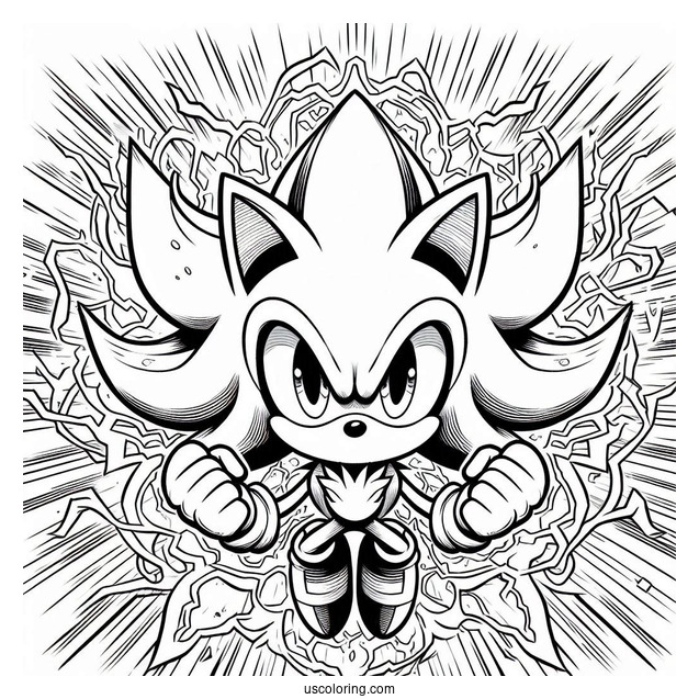 Super Sonic Coloring Page Surrounded By Energy