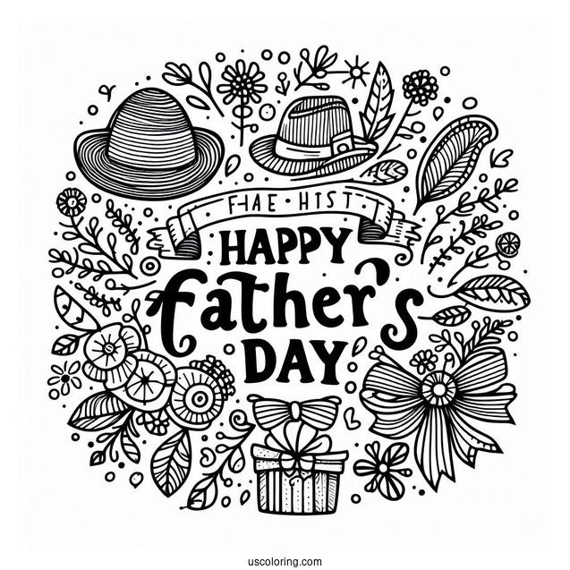 Festive Happy Father's Day Coloring Page Of Words For Kids