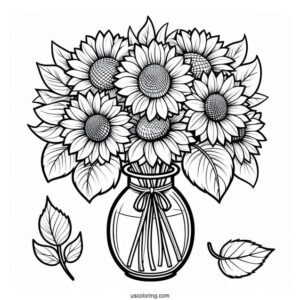 Several Sunflowers In Vase Coloring Sheet