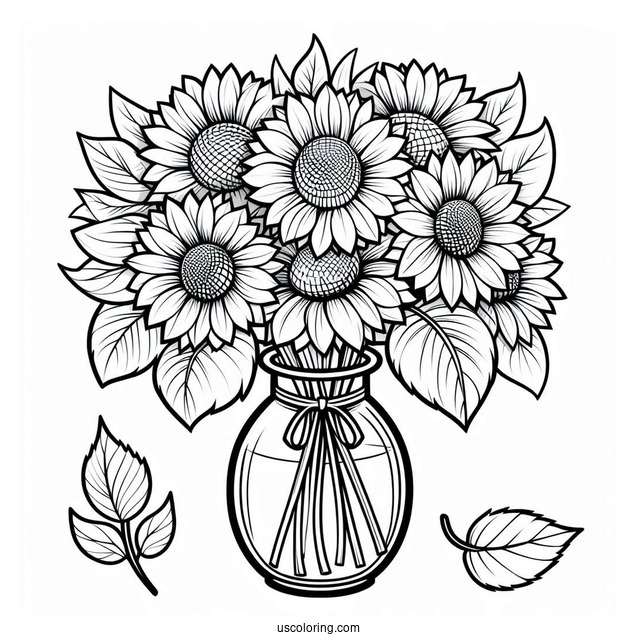 Several Sunflowers In Vase Coloring Sheet