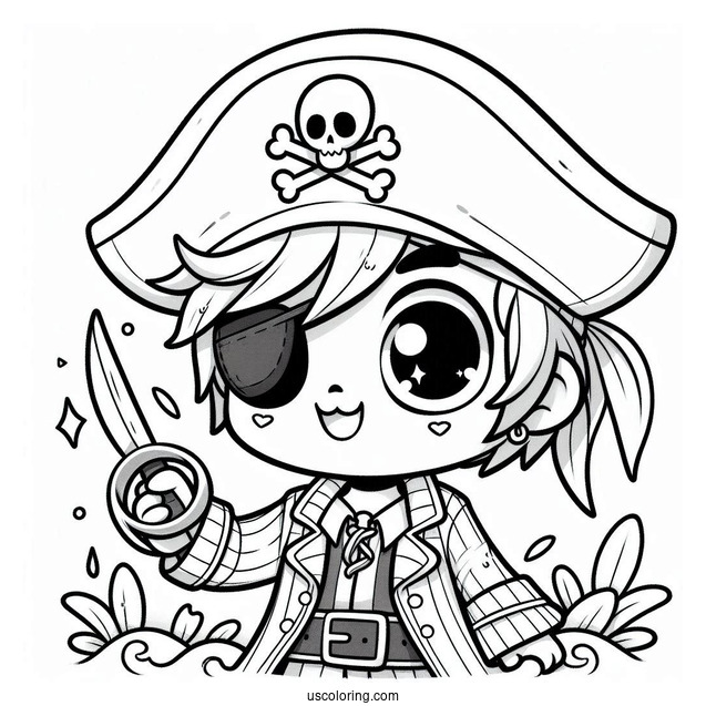 Cartoon Pirate Coloring Page With An Eyepatch For Kids