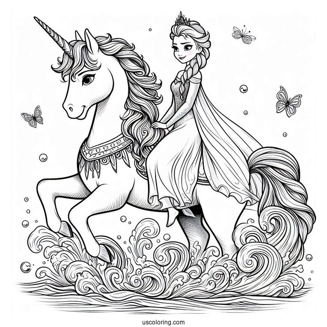 Elsa Riding Water Horse (The Nokk) Coloring
