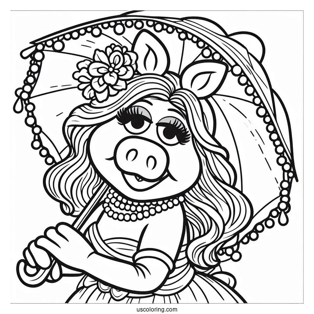Muppets Coloring Page Of Miss Piggy In Pearls And Dress