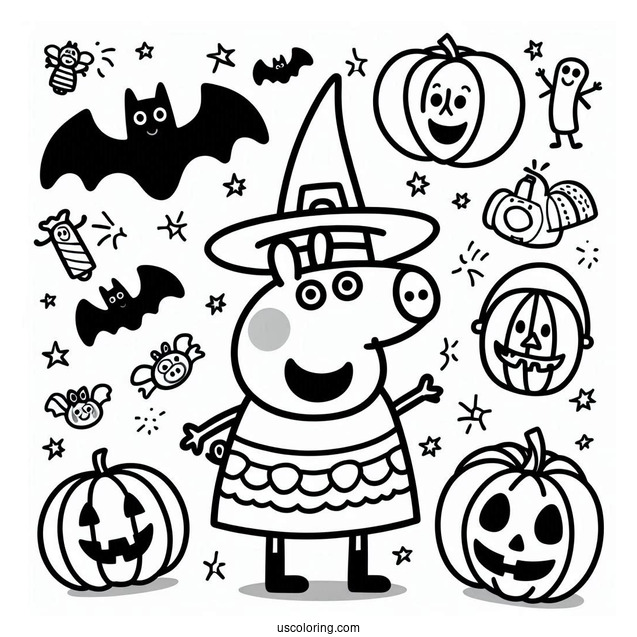Peppa Pig Halloween Themed Coloring Page