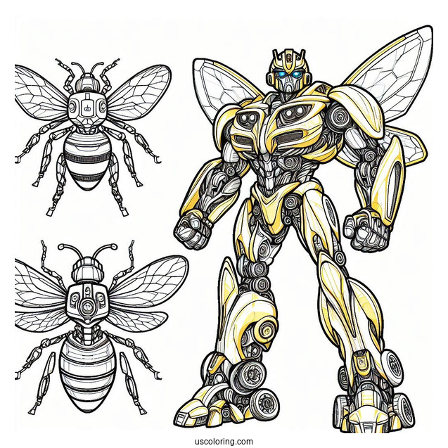 Intricate Autobot Bumblebee Coloring Page Transformation