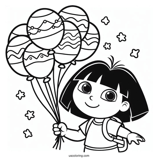 Dora Holding Happy Birthday Balloons To Color