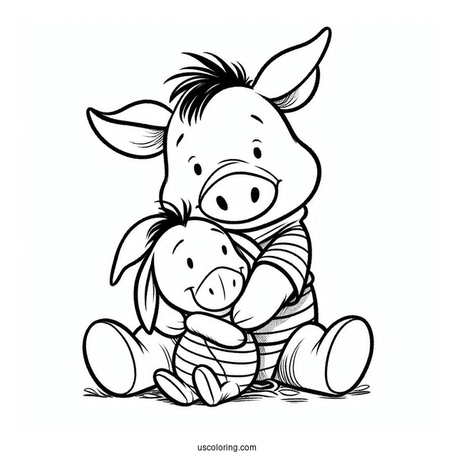 Piglet Coloring Page Hugging Eeyore