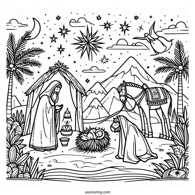 Easy Nativity Coloring Page For Kids