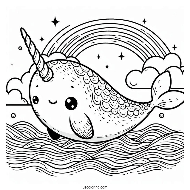 Large Narwhal Coloring Page With Tail Above The Water
