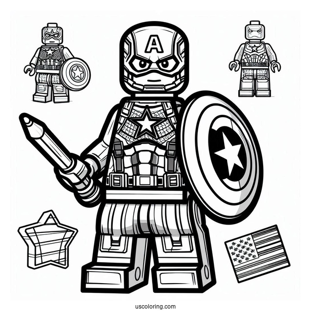 Captain America As a Lego Figurine To Color