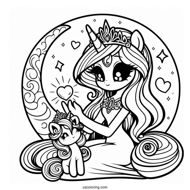 Princess Moonlove With Baby Rarity Coloring Page