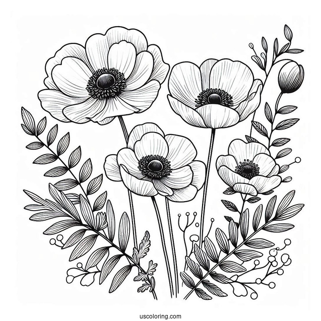 Flower Coloring Pages Of Poppy Anemones