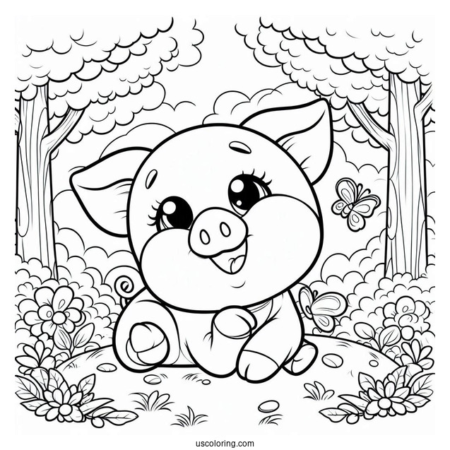 Smiling Piglet Coloring Page In A Forest