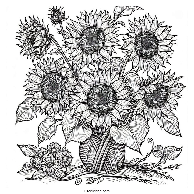 Vincent Van Gogh Sunflowers Coloring Page