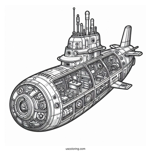 Submarine Coloring Page Internal Parts