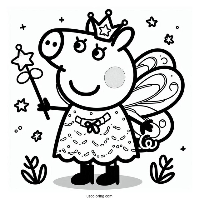 Peppa Pig Wearing Fairy Outfit To Color