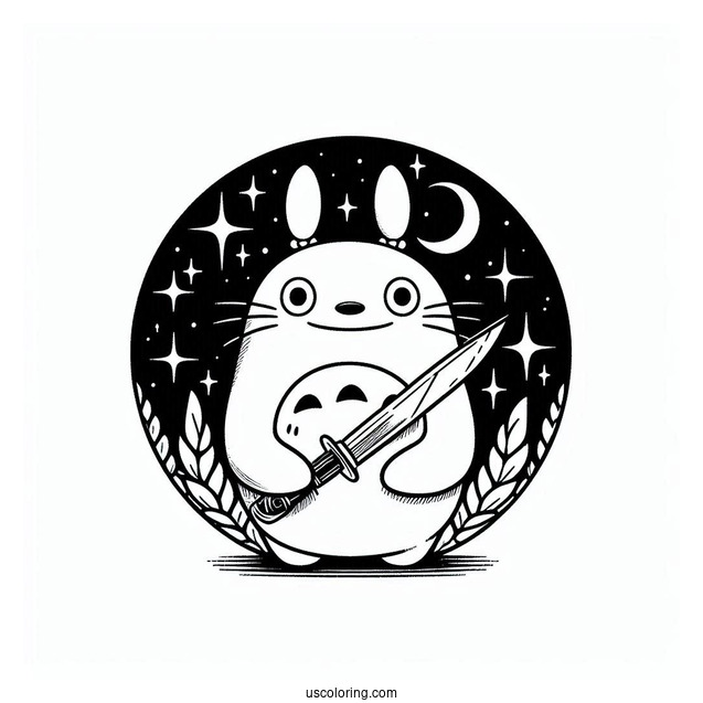 Studio Ghibli Coloring Page of San Holding Knife With Moro
