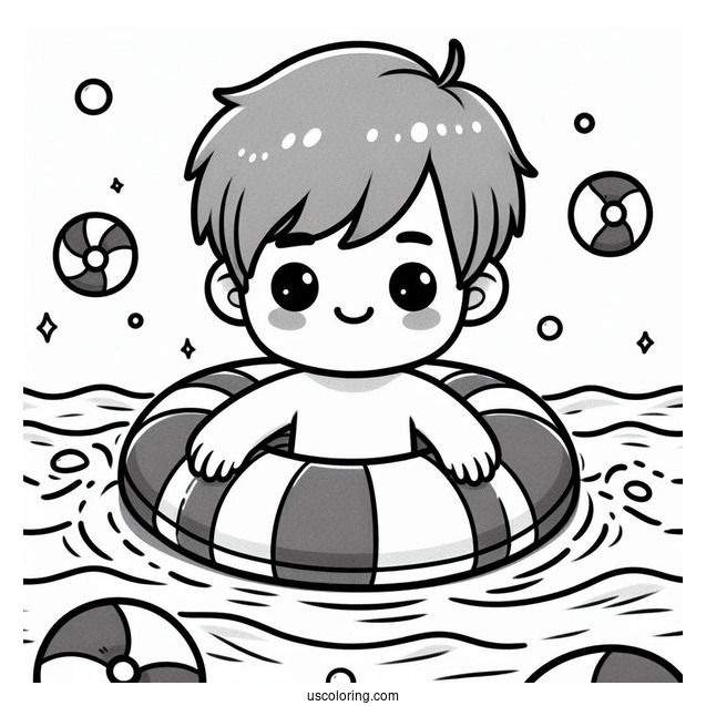 Swimming Coloring Page Of Happy Little Boy Wearing Pool Float For Kids