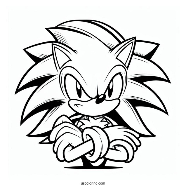 Detailed Super Sonic Coloring Page With Arms Crossed