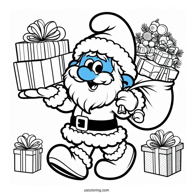 Santa Smurf Carrying Christmas Presents