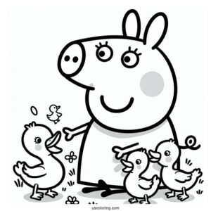 Peppa Pig Helping Baby Ducklings Coloring