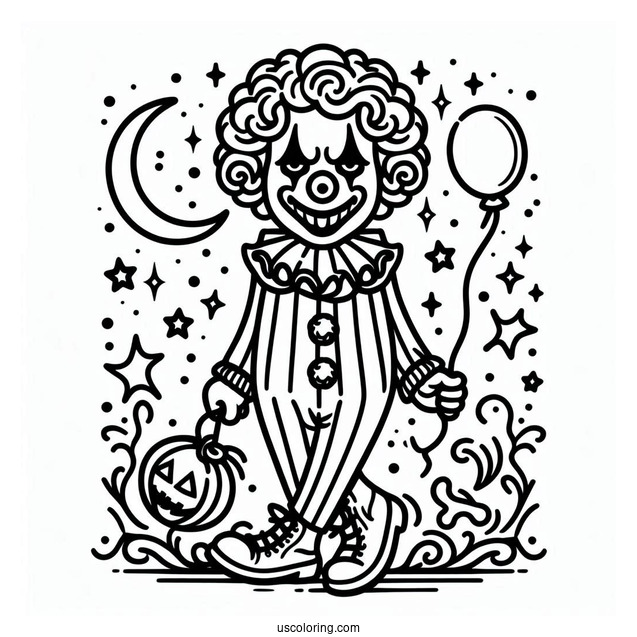 Simple Outline of Halloween Clown