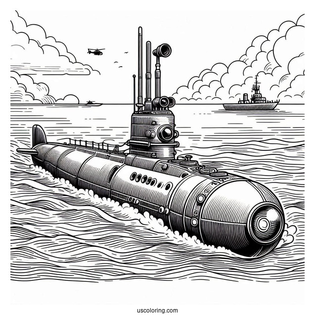 Submarine Coloring Page Of Periscope Above The Water