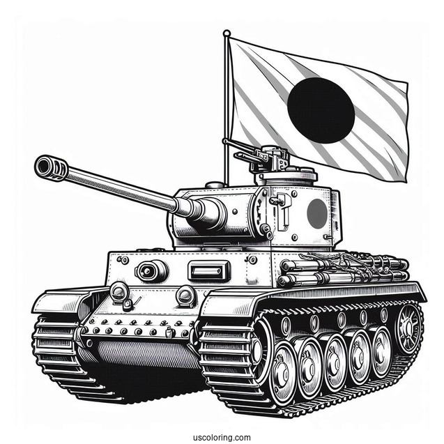 Type 90 Tank With Gunners and Japanese Flag