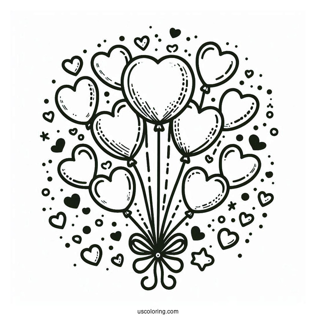 Balloon With Love Hearts To Color