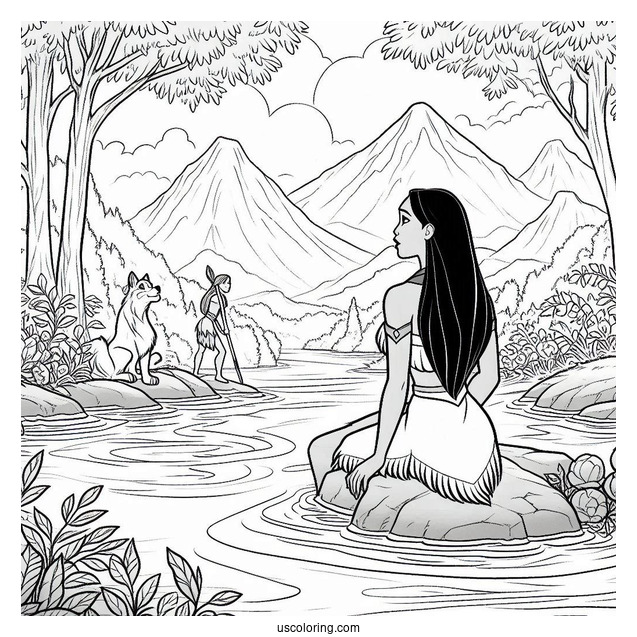 Pocahontas And Meeko In The River Coloring Page