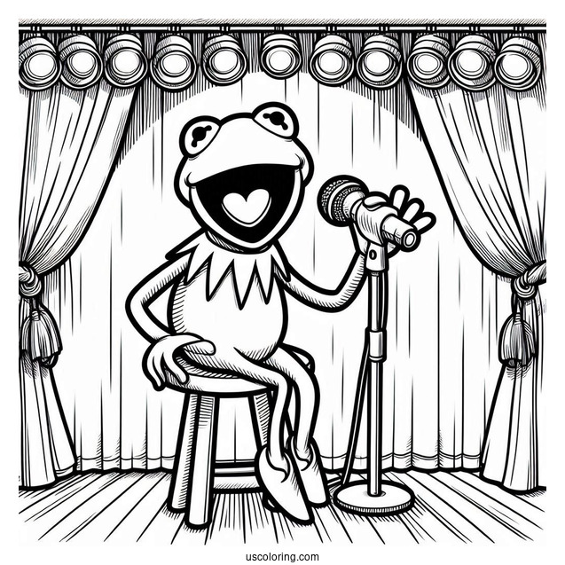 Muppets Coloring Page Of Kermit The Frog On Stage