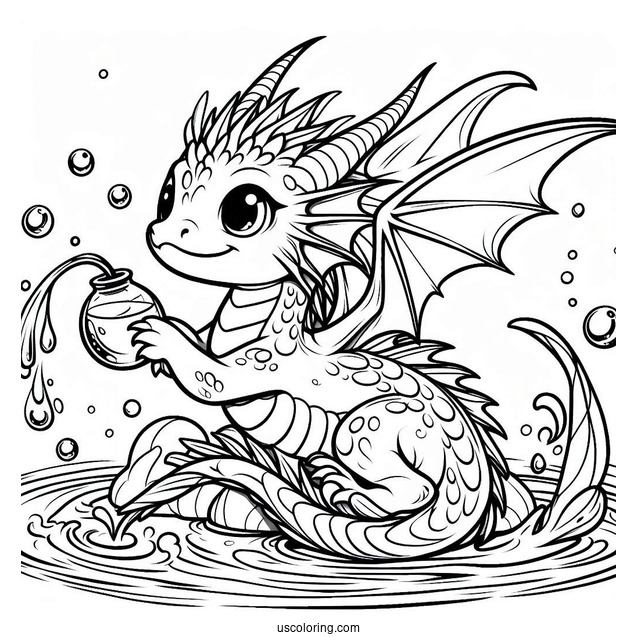 Adorable Water Dragon To Color