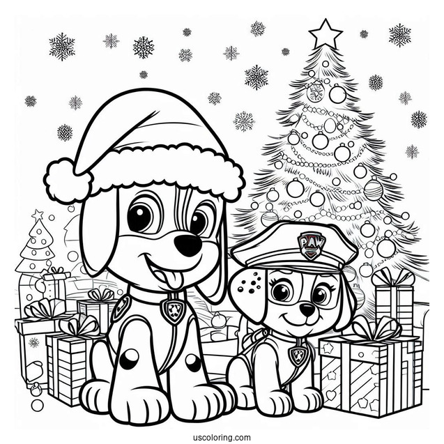 Christmas Themed Paw Patrol Coloring Page