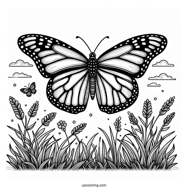 Monarch Butterfly Hovering On Grass