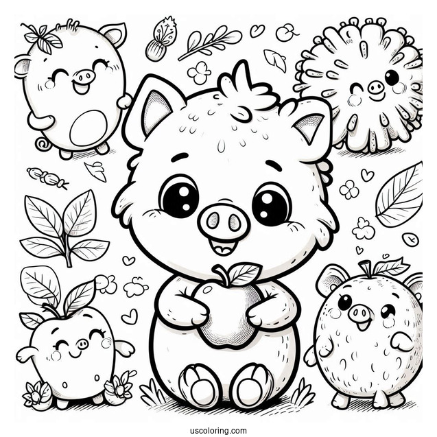 Smiling Critters Coloring Page PickyPiggy Eating An Apple