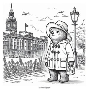 Paddington Coloring Page Bear Standing Outside Of Buckingham Palace