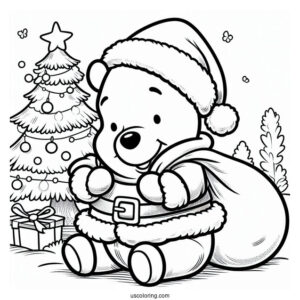 Pooh Dressed As Santa With Christmas Tree