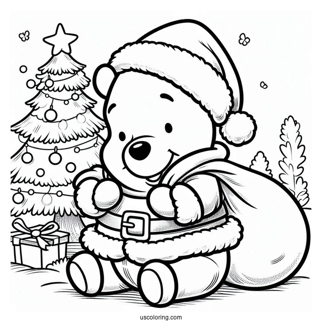 Pooh Dressed As Santa With Christmas Tree