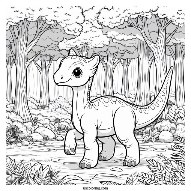 Parasaurolophus Coloring Page Walking In The Forest
