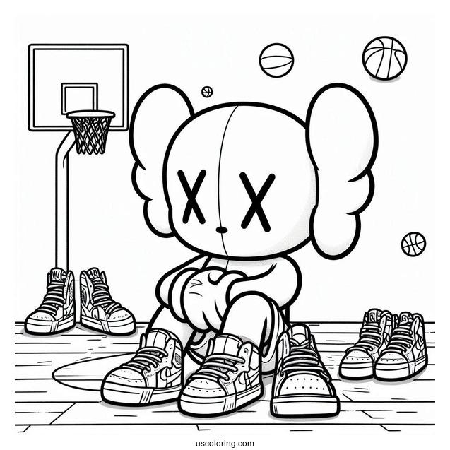 KAWS Coloring Page Companion Sitting In Basketball Court