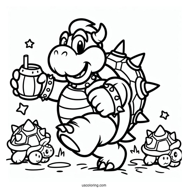 Coloring Page Of Bowser With Turtle Shells